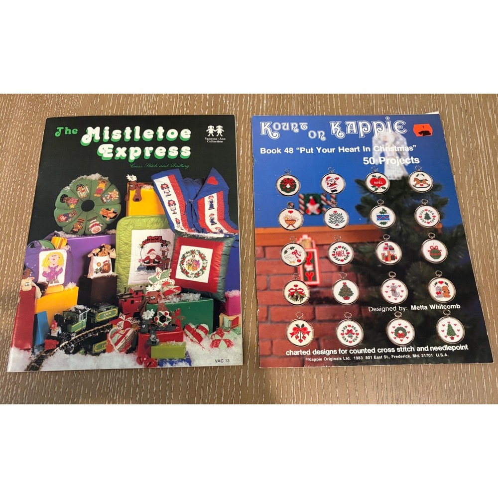 Vintage Christmas Cross Stitch Pattern Book Lot Mistletoe Express Heart of Happ